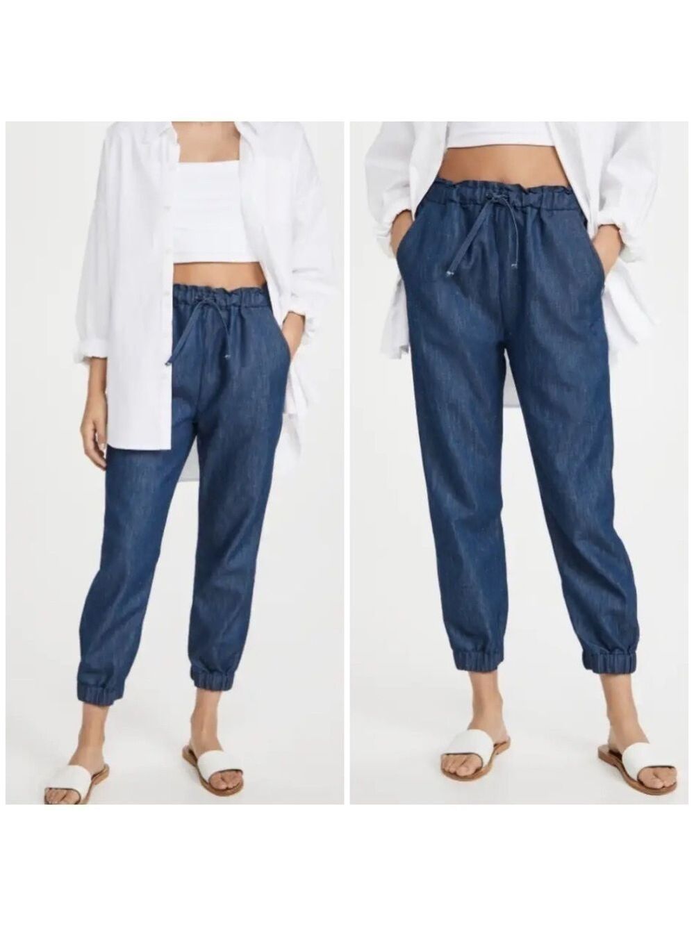 ASKK Ny High Waisted Sunset Pants in Chambray Blue 100% Cotton